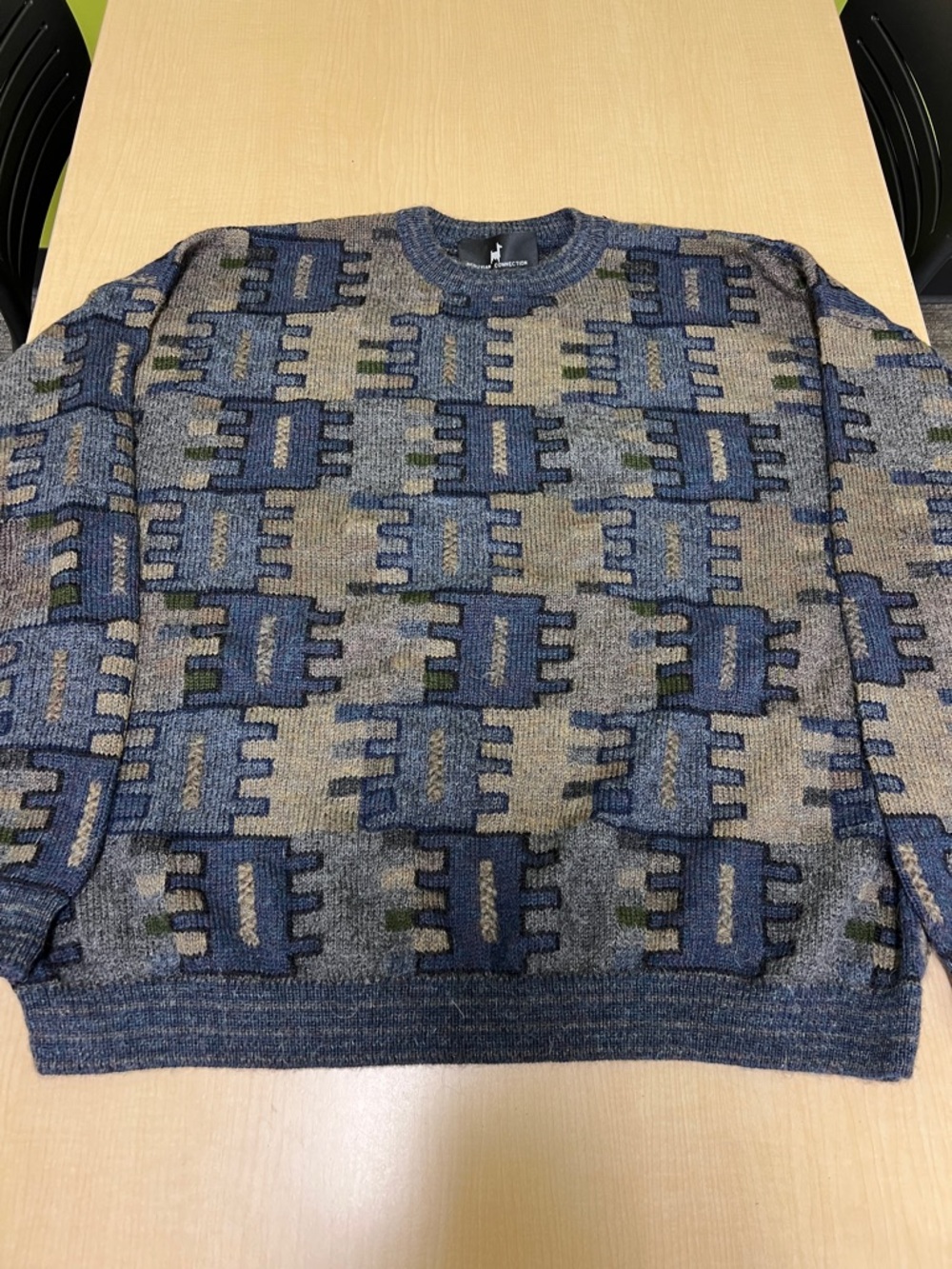 Peruvian Connection 100% alpaca wool muted blue green crewneck sweater men’s XXL